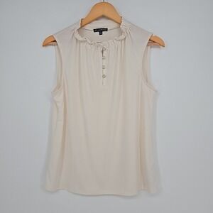 Adrianna Papell Cream Sleeveless Tank Top Size M Ruffle Collar Dainty Feminine
